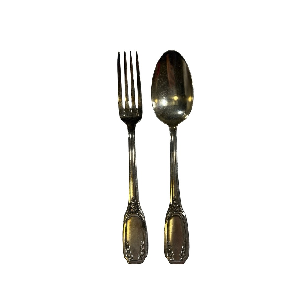 Vintage Orbrille Silver Plated Fork and Spoon Set Louis XV Laurel Pattern 60